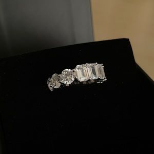 Zirconia Emerald Cut Round Stone Eternity Ring